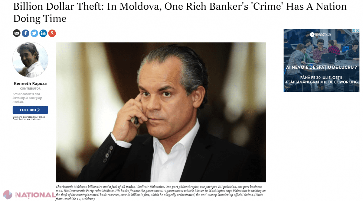 FORBES: R. Moldova, „hibrid urâcios între crima organizată și birocrație, controlat de Vlad Plahotniuc și PD”. SUA ar putea elibera mandate de AREST