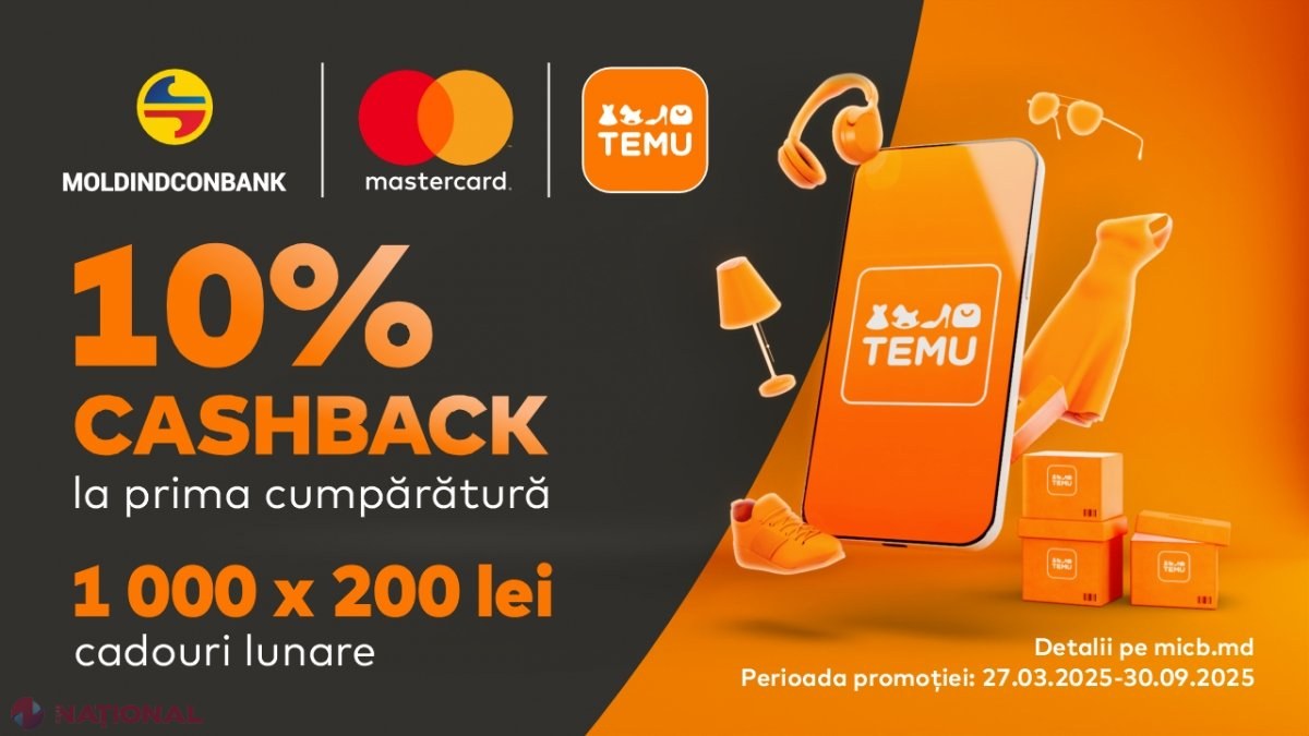 Cu cardul Mastercard de la Moldindconbank, ai 10% cashback și premii bănești pentru cumpărăturile de pe Temu