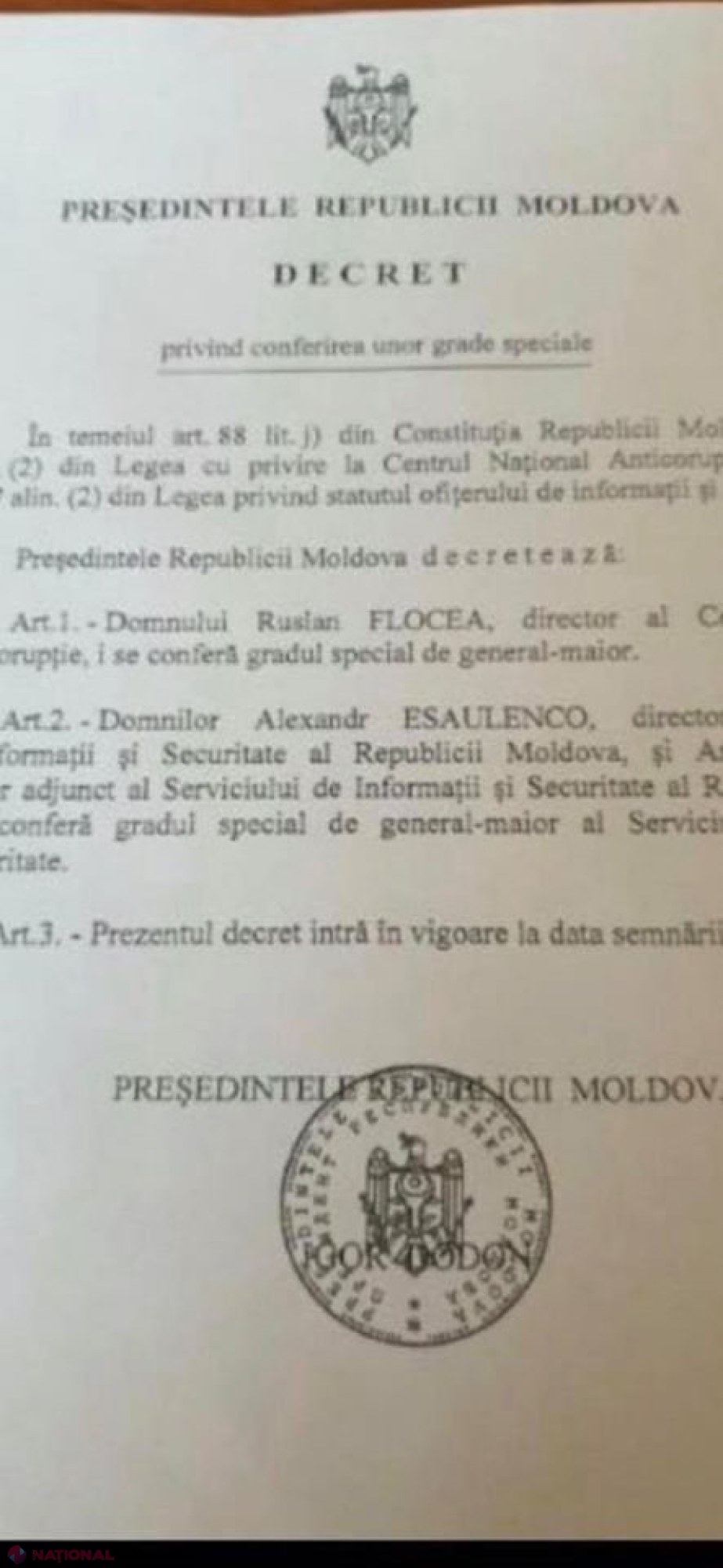 DOC // Dodon a mai făcut doi GENERALI: „Țara arde, iar Dodon împarte steluțe de general”