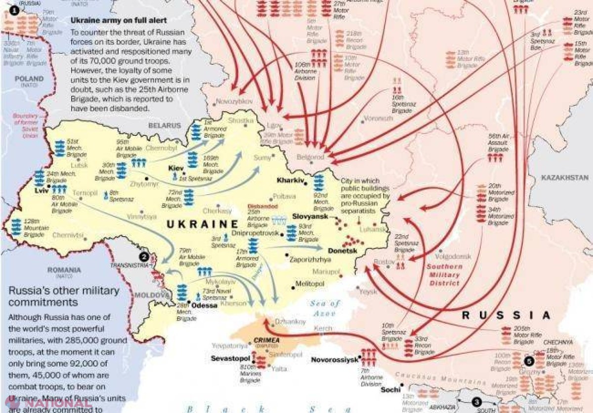 INFOGRAFIC cu poziţionarea trupelor ruseşti la graniţa cu Ucraina. Vezi analiza publicaţiei „Washington Post”