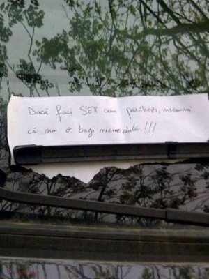 VIRAL: Ce mesaj uluitor i-a lăsat o femeie în parbriz unuia care parcase prost