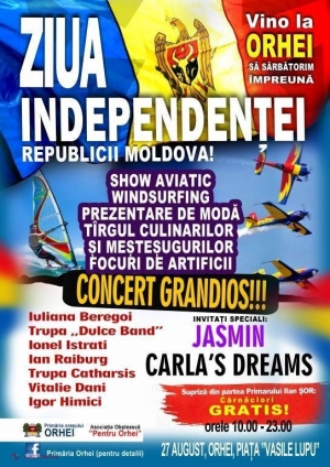 Premieră de Ziua Independenței la Orhei. Show AVIATIC și un concert grandios al trupei Carla's Dreams și interpreta Jasmin