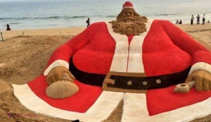 Cel mai mare Moş Crăciun din nisip, construit pe o PLAJĂ