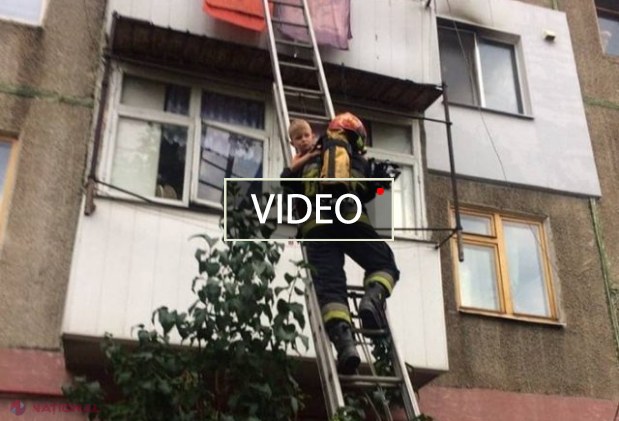 VIDEO // Copil de cinci ani din Chișinău, salvat din FLĂCĂRI: Era singur acasă când a izbucnit focul în apartament 