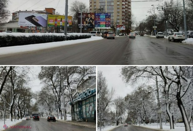 FOTO // Primăria Chișinău a reușit să curețe, noaptea trecută, doar drumurile principale. Astăzi se va interveni pe arterele secundare și pe traseele din suburbii unde circulă transportul public