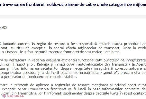 DOC // Tiraspolul INTERZICE tranzitarea teritoriului separatist pentru mașinile cu numere moldovenești, după ce șoferilor din stânga Nistrului li s-au cerut acte eliberate în R. Moldova