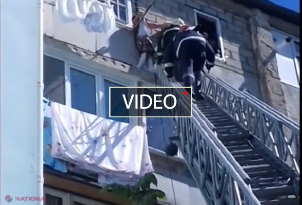 VIDEO // Bălți: O fetiță de 7 ani, care ATÂRNA de un balcon la etajul CINCI, SALVATĂ în ultimul moment