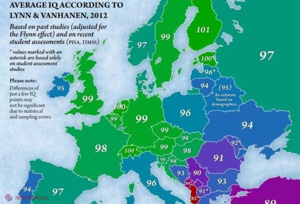Harta IQ-ului în Europa și în lume. Cum stă R. Moldova la capitolul inteligență