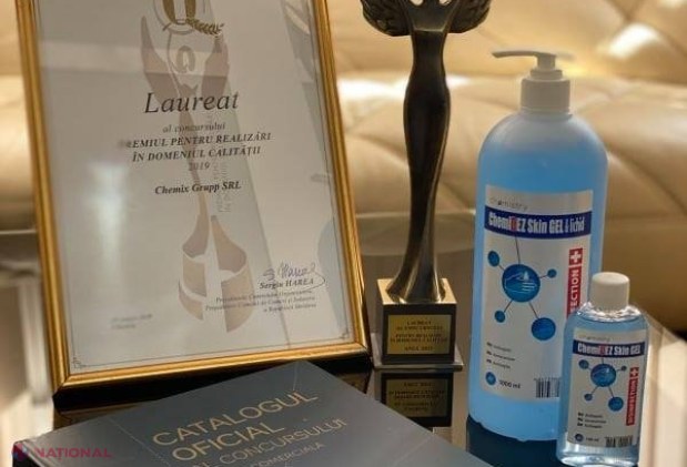 ​FOTO // Compania „Chemix Grupp” SRL, unicul producător din R. Moldova de dezinfectanţi la standarde europene şi ale OMS, premiată de CCI pentru „Realizări în Domeniul Calității 2019 ”