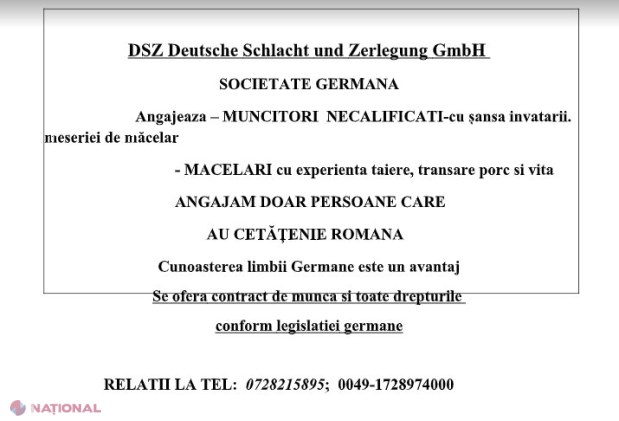 DOC // Anunț de ANGAJARE în Germania pentru moldovenii cu pașaport ROMÂNESC
