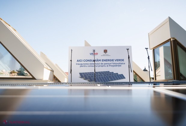 FOTO // Panouri FOTOVOLTAICE pe acoperișul Președinției R. Moldova: „Cele 114 panouri solare vor produce anual 70 000 de kWh de energie electrică verde”