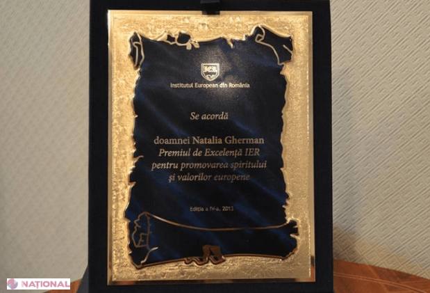 Natalia Gherman a fost decorată cu Premiul de Excelenţă de către IER România