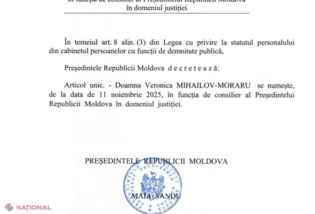 Maia Sandu o numește pe Veronica Mihailov-Moraru consilier prezidențial pentru justiție, consolidând lupta anti-corupție și reformele în domeniu