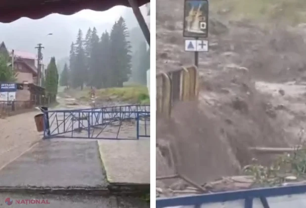 Inundații la Bușteni și Poiana Țapului după ploaia torențială de duminică. Cod portocaliu de viituri pe Valea Prahovei și trafic dat peste cap