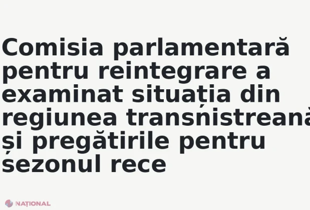 Comisia parlamentară pentru reintegrare a examinat situația din regiunea transnistreană și pregătirile pentru sezonul rece