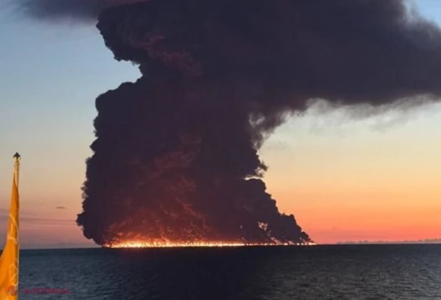 Un petrolier sub pavilion liberian a luat foc în Marea Neagră după un presupus atac cu dronă. Echipajul a fost salvat