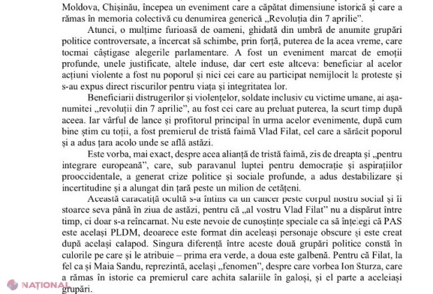 Partidul „ȘOR”, critici la adresa guvernării: „PAS reprezintă gruparea care a furat speranța protestatarilor din 7 aprilie 2009. Are nevoie R. Moldova de o nouă revoluție? Da, are nevoie. Însă ea trebuie să fie o revoluție în gândire…”