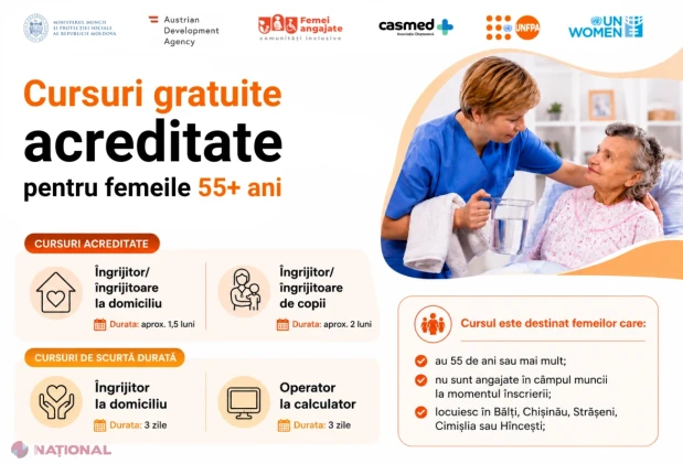 GRATUIT pentru femeile 55+: Înscrie-te la cursurile de calificare profesională oferite de AO „CASMED”!