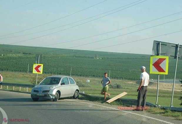 Accident în Huși! O maşină din R. Moldova a SPART parapetul de la marginea drumului