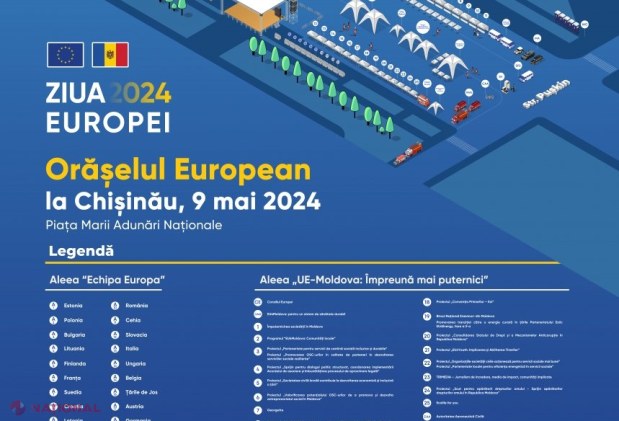 HARTĂ, PROGRAM // 9 mai, Ziua Europei la Chișinău, inaugurată de președinta Maia Sandu și comisarul european Johannes Hahn: Ce evenimente vor avea loc joi în centrul Chișinăului, dar și în alte regiuni ale R. Moldova