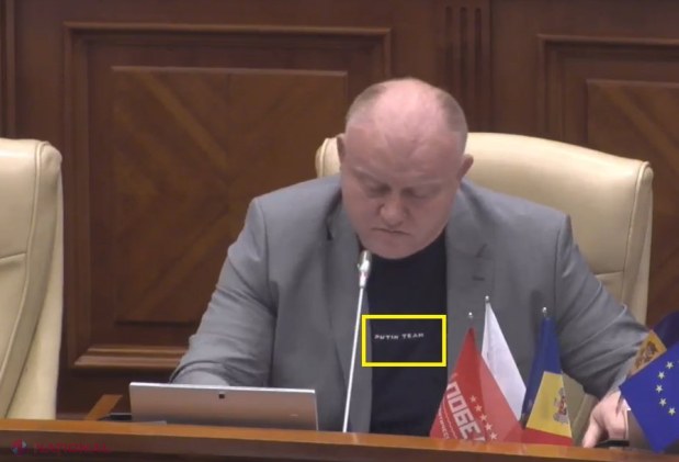 FOTO // Vladimir PUTIN, suspectat de CRIMĂ de război, adus de Vasile Bolea în Parlamentul R. Moldova