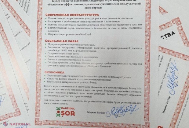 PREMIERĂ la alegerile din Bălţi. Marina Tauber garantează prin semnătură că-și va îndeplini fiecare punct din programul său pentru Bălți.