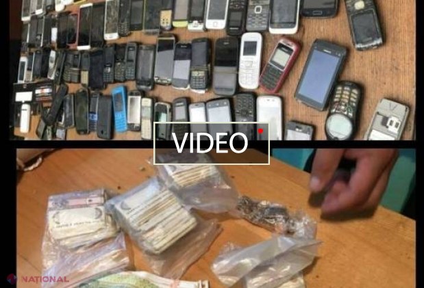 VIDEO // La închisoare, mai bine decât la libertate: 81 de telefoane mobile, zeci de litri de alcool, bani și droguri într-un penitenciar din R. Moldova