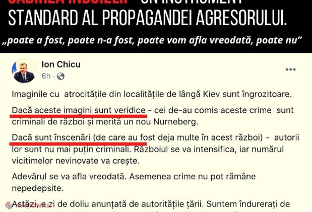 Un deputat PAS susține că ex-premierul Chicu ar fi UNEALTA Kremlinului, după ce a pus la îndoială „MONSTRUOZITĂȚILE” comise de armata lui Putin la Bucha. „Autorul declarației „asta nu e nuntă” revine…”