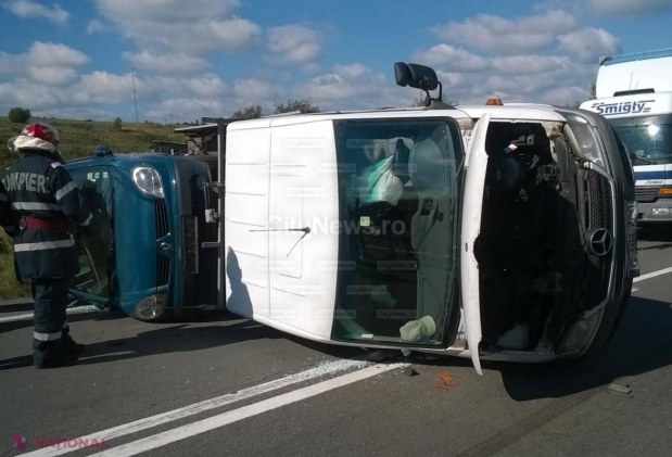 FOTO // ACCIDENT în România cu implicarea unei autoutilitare din R. Moldova. Un bărbat a fost RĂNIT
