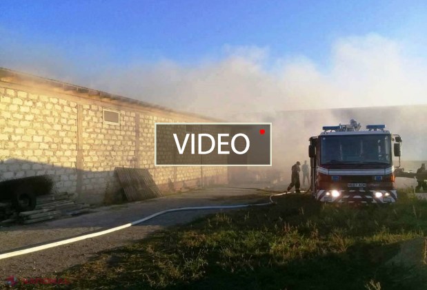 VIDEO // A rămas FĂRĂ afacere: Un depozit dintr-un sat din Orhei, în flăcări