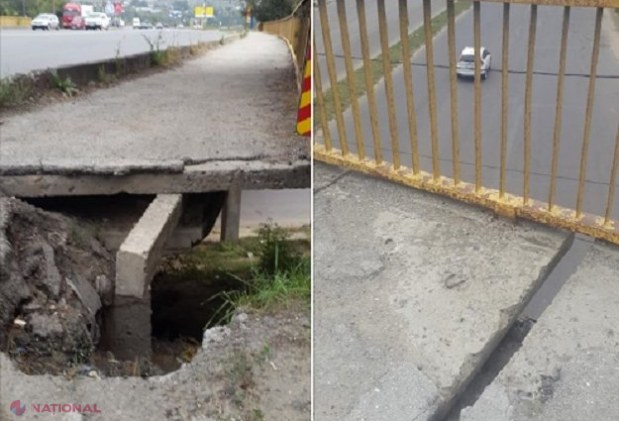 FOTO // PERICOL pe un pod din Chișinău: Găuri și fisuri mari în asfalt