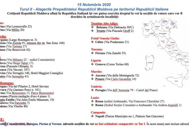 IMPORTANT! Secțiile de vot din Milano, Bologna, Parma și Verona și-au SCHIMBAT adresele pentru turul doi al prezidențialelor din 15 noiembrie: Unde vor putea vota duminică moldovenii din Italia