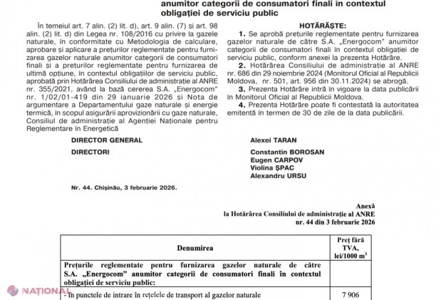 OFICIAL // Ieftinirea gazului, în vigoare. Decizia ANRE privind noul tarif a fost publicată de URGENȚĂ în Monitorul Oficial. Scădere de 2,15 lei începând cu 4 februarie