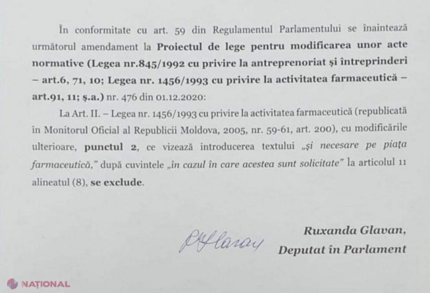 DOC // Platforma „Pentru Moldova” prezintă DOVADA că nu este autorul unui amendament legat de piața farmaceutică
