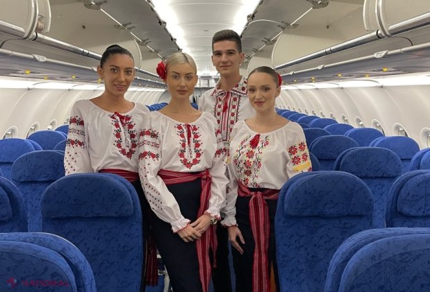 FOTO // HiSky celebrează Ziua UNIRII în zbor, cu echipaje în costume tradiționale și vin servit pasagerilor