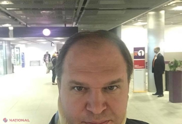 FOTO // Socialistul Ion Ceban a ajuns la Paris cu un GULER CERVICAL la gât, deși cu o zi înainte, la Moscova, nu avea nevoie de acesta