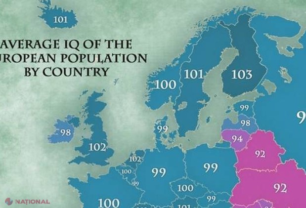 FOTO // Cât de inteligenţi sunt MOLDOVENII? Harta coeficientului de INTELIGENȚĂ la nivel european 