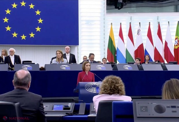 VIDEO // Maia Sandu, ovaționată în PE după un discurs EMOȚIONANT: „Drumul nostru european nu este doar despre valori - este despre SUPRAVIEȚUIRE. Kremlinul vrea să captureze R. Moldova prin intermediul urnelor de vot”