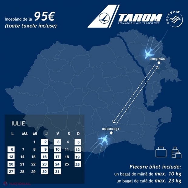 Zborurile care fac legătura între Chișinău și București, RELUATE: De patru ori pe săptămână