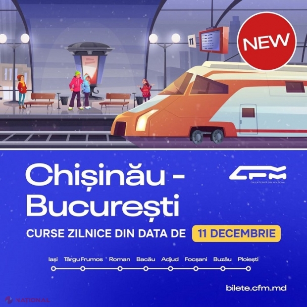 NOU // Cursă ZILNICĂ de la Chișinău spre București cu TRENUL, începând cu 11 decembrie: Cât costă un bilet de călătorie