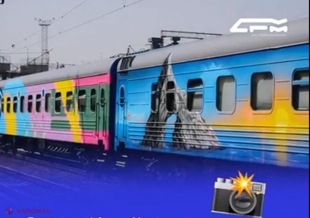 VIDEO // Cum va arăta „Trenul Victoriei”, relansat duminică pe ruta Chișinău-Kiev, după mai bine de 20 de ani. Vagoanele neobișnuite, pictate de artiști ucraineni, petrecute din Gară cu muzică, degustări de vinuri și cașcaval