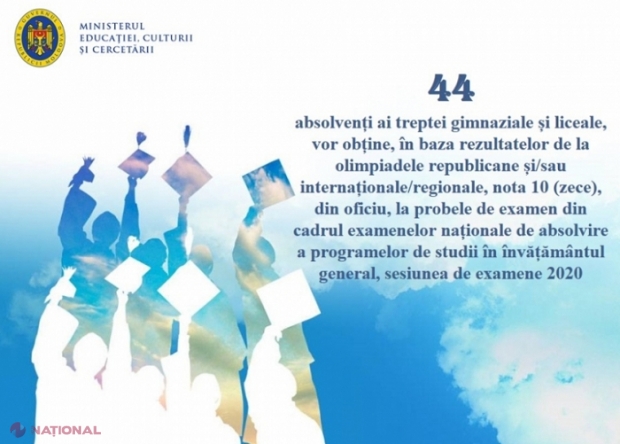 LISTĂ // Doi elevi din R. Moldova au în acest an nota ZECE din oficiu la TREI examene de la BAC: Numele absolvenților de gimnaziu și liceu din R. Moldova care obțin nota 10 la examene în baza rezultatelor de la OLIMPIADE 