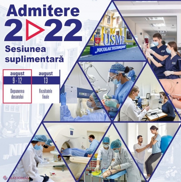 Zeci de locuri LIBERE la Universtitatea de Stat de Medicină și Farmacie „Nicolae Testemițanu”: Instituția desfășoară sesiunea suplimentară de admitere până pe 12 august