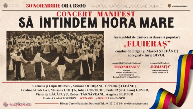 Concert-MANIFEST la Chișinău, în ajunul Zilei României: „Să întindem HORA MARE”, cu artiști de pe ambele maluri ale Prutului