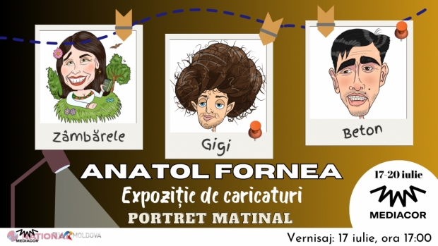 Caricaturile lui Anatol Fornea, care au fost realizate la „Tele Matinalul” TVR Moldova, vor fi prezentate în cadrul unei EXPOZIȚII la Centrul „Mediacor”