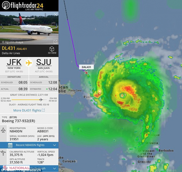 Scene de NEIMAGINAT, cu pasagerii la bord: Un pilot cu un Boeing 737 a decis să treacă fix prin uraganul Irma, cu avionul plin cu pasageri. Ce a urmat după pare rupt din filmele SF