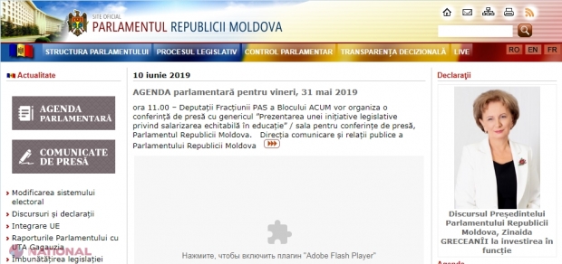 VIDEO // Pe site-ul Legislativului au fost făcute MODIFICĂRI. Zinaida Greceanîi – președintele Parlamentului: „Secretariatul s-a conformat noii conduceri”