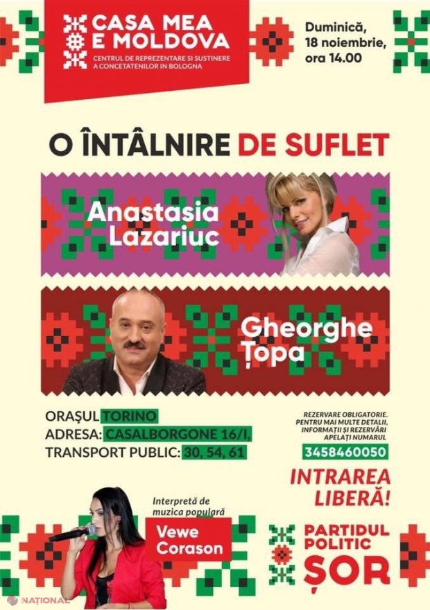 Concertul Partidului „ȘOR” de la Torino va avea loc: „Diaspora nu cedează în fața provocatorilor opoziției”