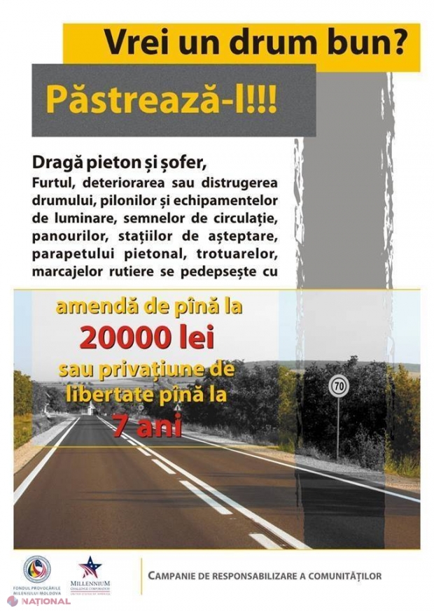 Câțiva HOȚI care au SUSTRAS lămpi și indicatoare rutiere de pe traseul Sărăteni-Soroca au fost IDENTIFICAȚI