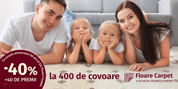 Oferim 400 de covoare cu reducere specială de 40% la 40 de ani Floare Carpet SA